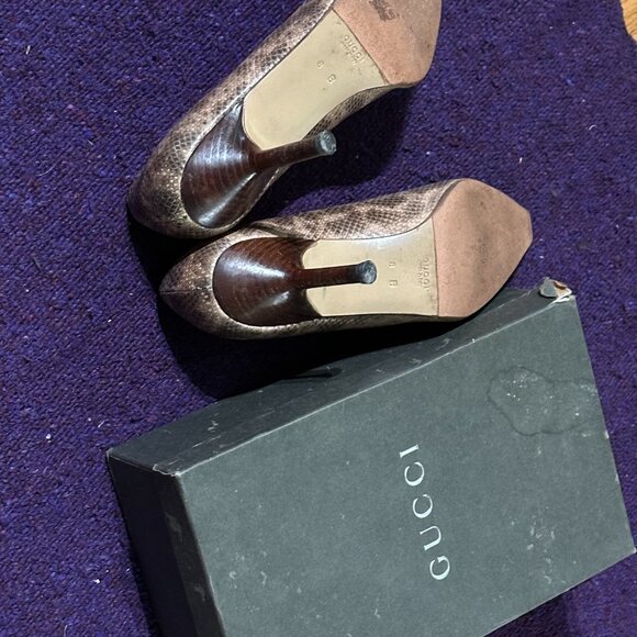 Y2K Gucci Embossed Leather Snakeskin and Wood Medium-heeled Pumps size 8B - Picture 7 of 10